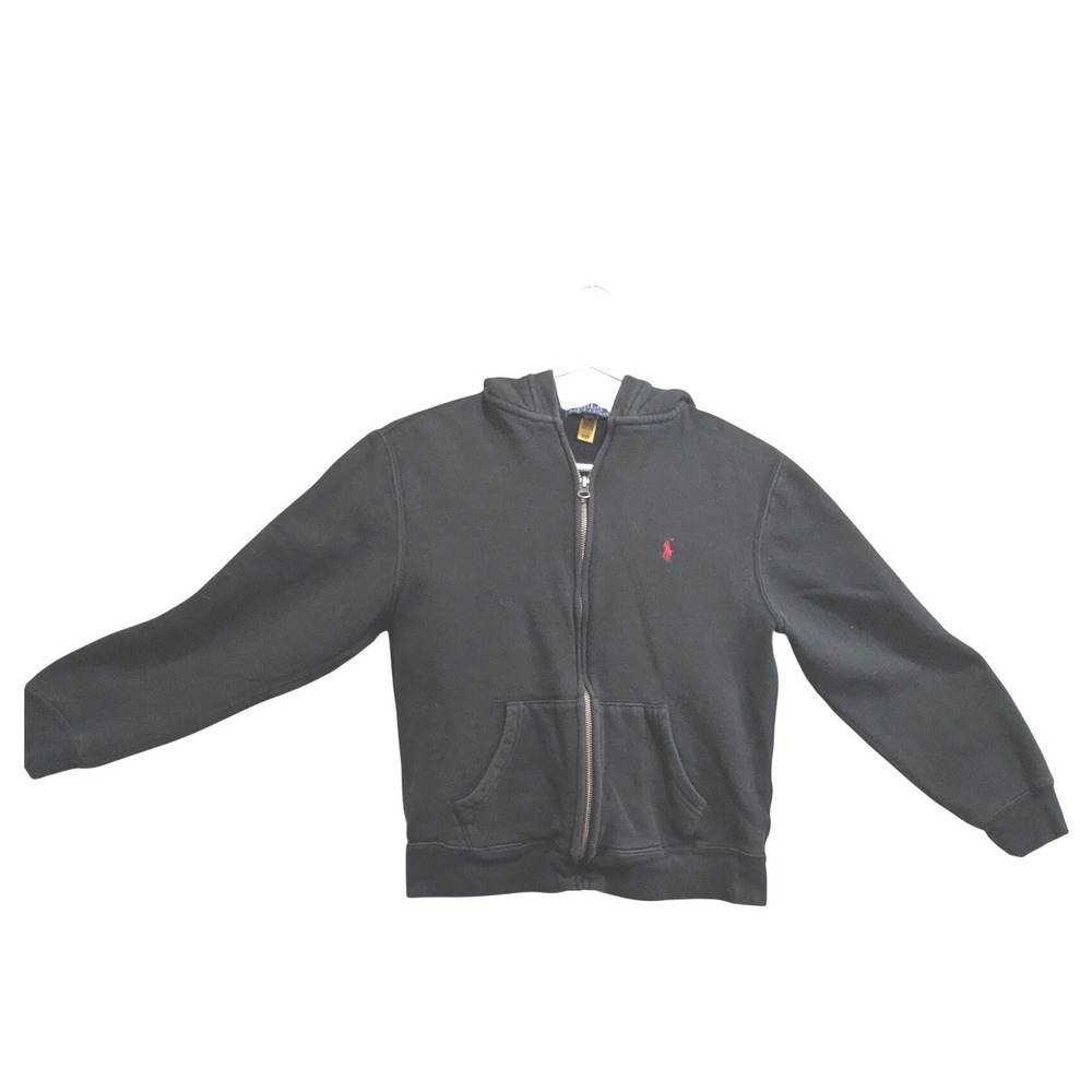 Polo Ralph Lauren Black Full Zip Hoodie Sweatshirt Kids‎ L G 14 16 Red Pony Logo